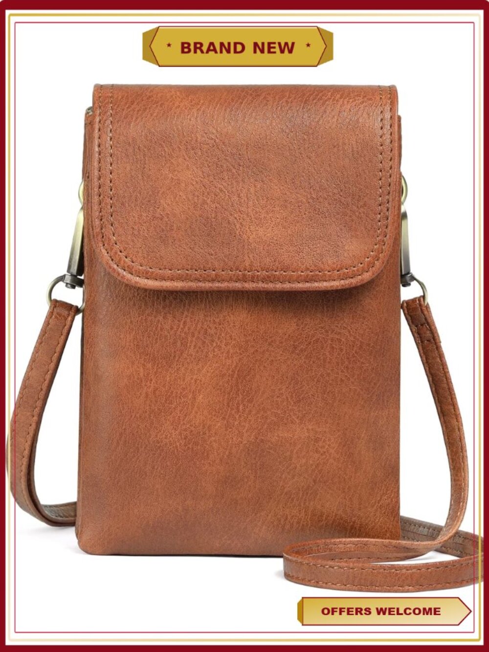 Leather Crossbody Bag RFID Blocking Zipper Pocket Shoulder Purse